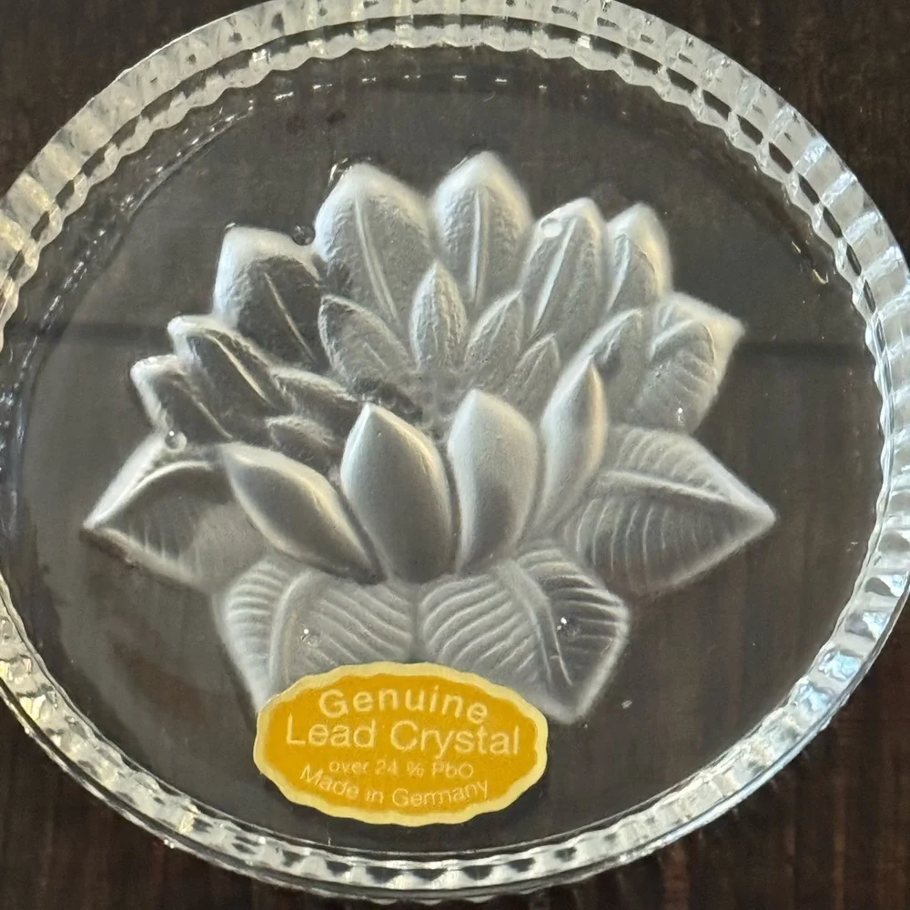 Set of 6 Lead Crystal‎ Lotus Coasters West Germany Vintage Glass Drink Bar Cart